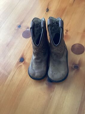 Old West Kids Tan/Brown Leather Pull-On Cowboy Boots